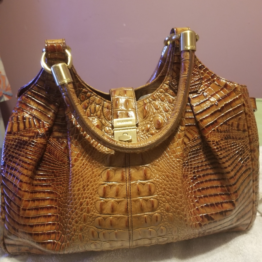 Brown croc embossed Brahmin purse